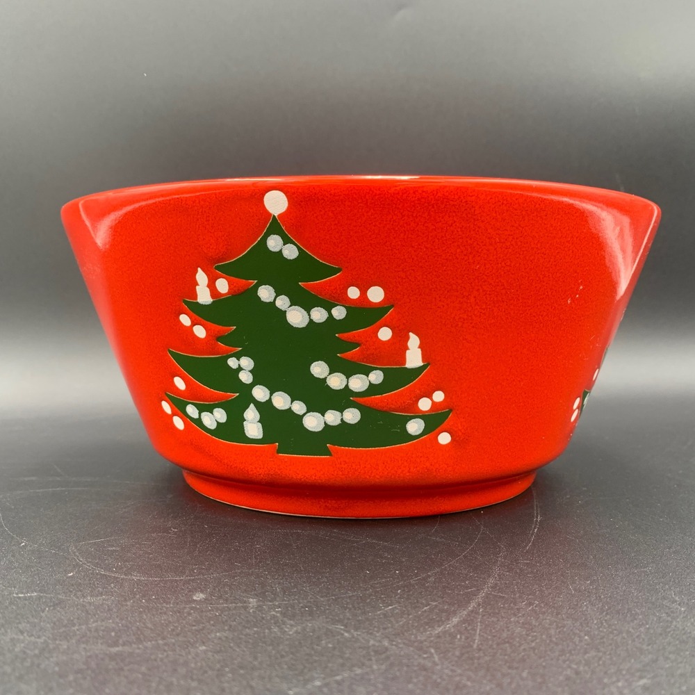Vintage Christmas Tree Red Ceramic Serving Bowl Holiday Decor MCM Retro - Picture 6 of 10